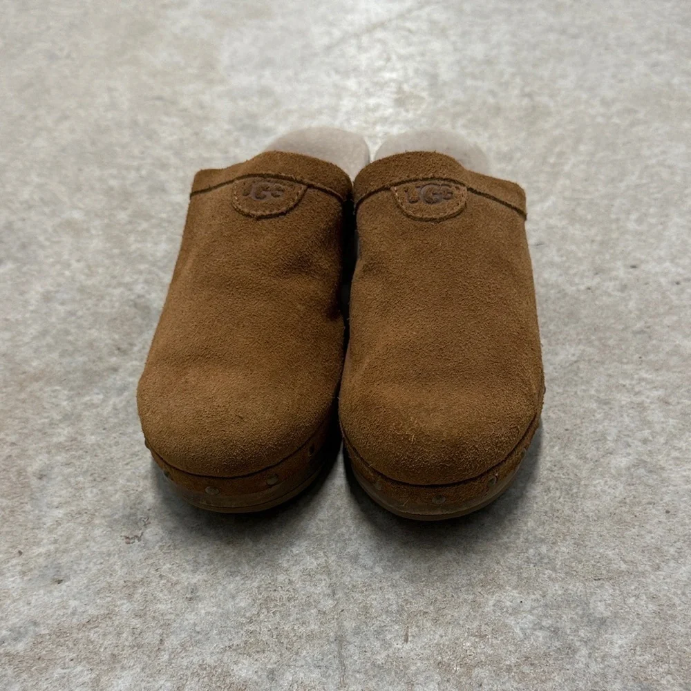 UGG Australia Girls Evie 3284 Chestnut Suede Shearling Clogs – Size 2 (3)